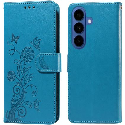 Mobigear Flowers Samsung Galaxy S26 Hoesje Bookcase Portemonnee - Blauw