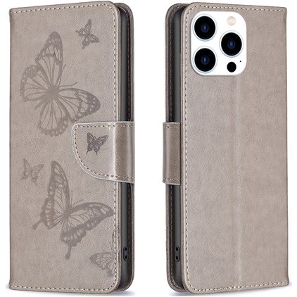 Mobigear Butterfly iPhone 16 Pro Max Hoesje Bookcase Portemonnee - Grijs