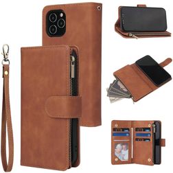 Mobigear Zipper iPhone 12 Hoesje Bookcase Portemonnee - Bruin