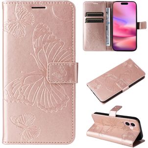 Mobigear Butterfly iPhone 16 Hoesje Bookcase Portemonnee - Roségoud