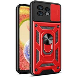 Mobigear Armor Ring Cam Slide Motorola Edge 40 Pro Hoesje Hardcase Backcover Shockproof met Ringhouder en Camera Slider - Rood