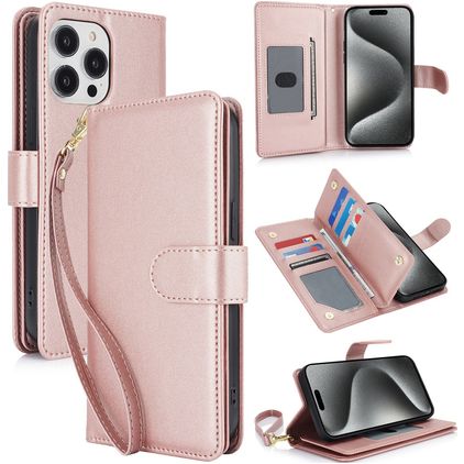 Mobigear Wallet iPhone 15 Pro Hoesje Bookcase Portemonnee - Roségoud