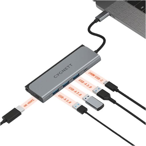 Cygnett Unite TravelMate USB-C naar HDMI / USB-A / USB-C / SD Card Adapter 0.15 Meter - Grijs