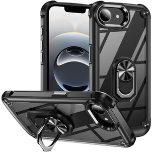 Mobigear Crystal Ring iPhone 16e Hoesje Hardcase Backcover met Ringhouder - Zwart