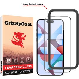 GrizzlyCoat Easy Fit iPhone 15 Pro Max Glazen Screenprotector - Case Friendly + Installatie Frame - Zwart