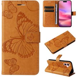 Mobigear Butterfly iPhone 16 Hoesje Bookcase Portemonnee - Cognac