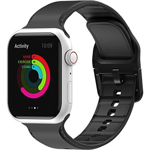 Mobigear Dashed Siliconen Apple Watch Bandje Gespsluiting - 42/41/40/38 mm - Zwart