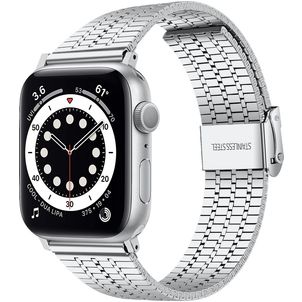 Mobigear Kopenhagen Stalen Apple Watch Bandje Klemsluiting - 42/41/40/38 mm - Zilver