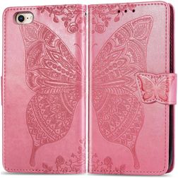 Mobigear Butterfly iPhone 16e Hoesje Bookcase Portemonnee - Roze