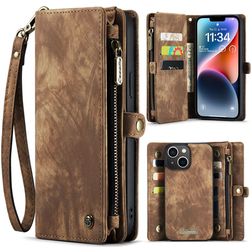 Caseme 008 iPhone 14 Hoesje Uitneembare 2in1 Bookcase Portemonnee - Bruin