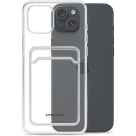 Mobilize Gelly Card Doorzichtig iPhone 15 Plus Hoesje Flexibel TPU Backcover met Pasjeshouder - Transparant