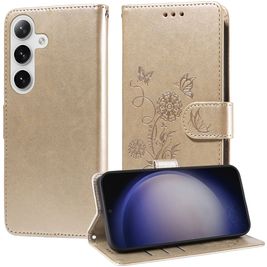 Mobigear Flowers Samsung Galaxy S25 Plus Hoesje Bookcase Portemonnee - Goud