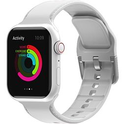 Mobigear Dashed Siliconen Apple Watch Bandje Gespsluiting - 42/41/40/38 mm - Wit