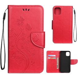 Mobigear Flowers iPhone 11 Hoesje Bookcase Portemonnee - Rood
