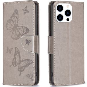 Mobigear Butterfly iPhone 16 Pro Max Hoesje Bookcase Portemonnee - Grijs