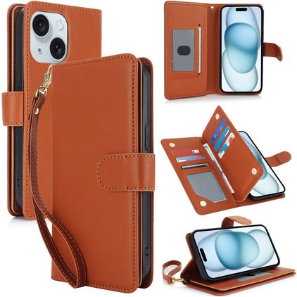 Mobigear Wallet iPhone 15 Plus Hoesje Bookcase Portemonnee - Bruin