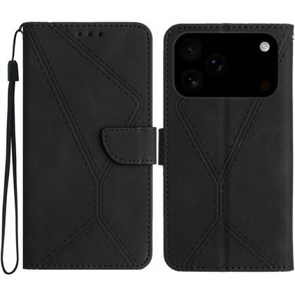 Mobigear Stitch iPhone 17 Pro Hoesje Bookcase Portemonnee - Zwart