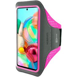 Mobiparts Comfort Fit Telefoonhouder Hardlopen Samsung Galaxy A71 Sport Hoesje Neopreen Sportarmband - Neon Pink