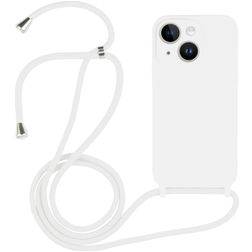 Mobigear Lanyard iPhone 15 Plus Siliconen Hoesje met koord - Wit