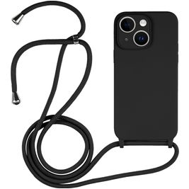 Mobigear Lanyard iPhone 15 Siliconen Hoesje met koord - Zwart Mobigear Lanyard iPhone 15 Siliconen Hoesje met koord - Zwart