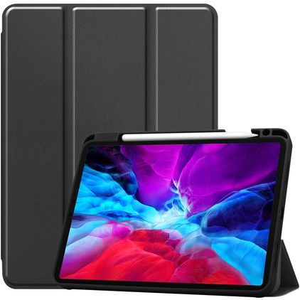 Mobigear Tri-Fold Gel iPad Pro 12.9 Inch (2020) Hoes TPU,Kunstleer Bookcase + Stylus Houder - Zwart