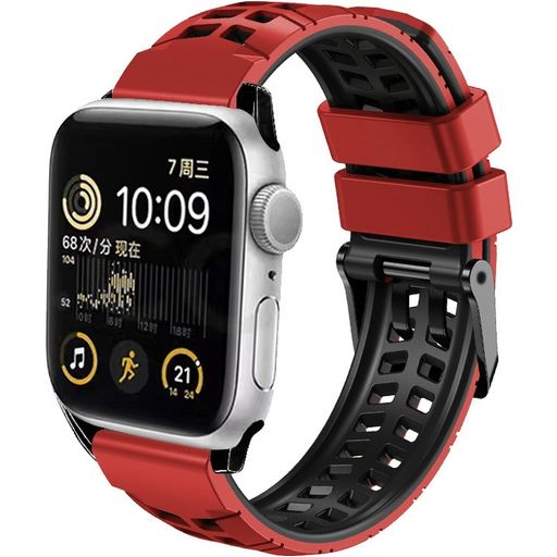 Mobigear Aero Armor Siliconen Apple Watch Bandje Gespsluiting - 49/46/45/44 mm - Rood / Zwart