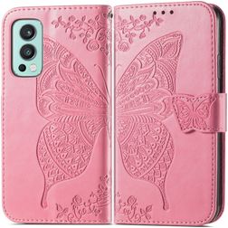 Mobigear Butterfly OnePlus Nord 2 Hoesje Bookcase Portemonnee - Roze