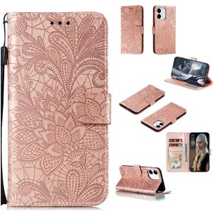 Mobigear Flowers iPhone 12 Mini Hoesje Bookcase Portemonnee - Roségoud