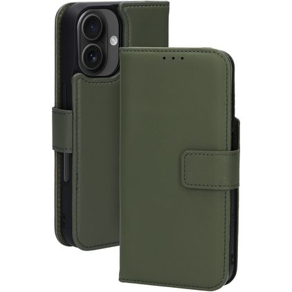 Mobiparts iPhone 16 MagSafe Hoesje Echt Leer Uitneembare 2in1 Bookcase Portemonnee - Groen
