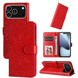 Mobigear Sunflower iPhone 17 Pro Hoesje Bookcase Portemonnee - Rood