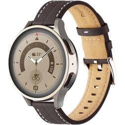 Mobigear Stitched Leren Smartwatch Bandje Gespsluiting - Universeel 20 mm aansluiting - Bruin