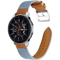 Mobigear Denim Leren Smartwatch Bandje Gespsluiting - 22 mm - Bruin / Blauw