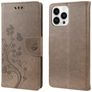 Mobigear Flowers iPhone 14 Pro Max Hoesje Bookcase Portemonnee - Grijs