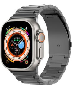 Mobigear Perth Titanium Apple Watch Bandje Vouwsluiting - 49/46/45/44 mm - Zwart