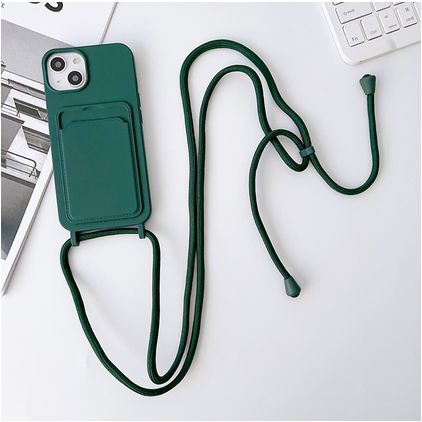 Mobigear Lanyard Card iPhone 15 Siliconen Hoesje met koord en Pasjeshouder - Groen