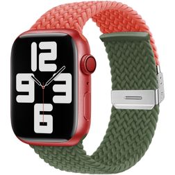 Mobigear Braided Dual Nylon Apple Watch Bandje Klemsluiting - 49/46/45/44 mm - Groen / Oranje