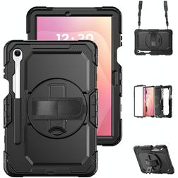 Mobigear SureGrip XGuard Samsung Galaxy Tab S11 Hoes Hard kunststof / Siliconen Backcover + Stylus Houder + Schouderband + Standaard - Zwart
