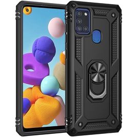 Mobigear Armor Ring Samsung Galaxy A21s Hoesje Hardcase Backcover Shockproof met Ringhouder - Zwart