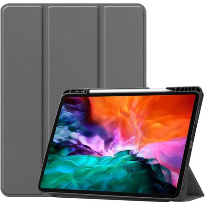 Mobigear Tri-Fold Gel iPad Pro 12.9 Inch (2021) Hoes TPU,Kunstleer Bookcase + Stylus Houder - Grijs