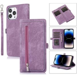 Mobigear Zipper iPhone 14 Pro Hoesje Bookcase Portemonnee - Paars