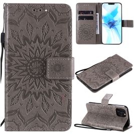 Mobigear Sunflower iPhone 12 Pro Hoesje Bookcase Portemonnee - Grijs