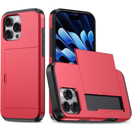 Mobigear Card iPhone 16 Pro Hoesje Hardcase Backcover Shockproof met Pasjeshouder - Rood