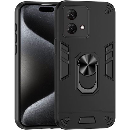 Mobigear Armor Ring Motorola Moto G84 Hoesje Hardcase Backcover Shockproof met Ringhouder - Zwart