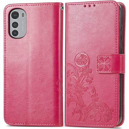 Mobigear Clover Motorola Moto E32 Hoesje Bookcase Portemonnee - Magenta