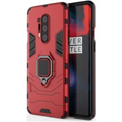 Mobigear Armor Ring OnePlus 8 Pro Hoesje Hardcase Backcover Shockproof met Ringhouder - Rood