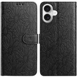 Mobigear Flowers iPhone 17 Hoesje Bookcase Portemonnee - Zwart