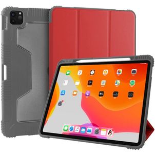 Mutural Tri-Fold Tough iPad Pro 12.9 Inch (2022) Hoes Bookcase + Stylus Houder - Zwart / Rood