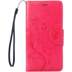 Mobigear Flowers iPhone SE (2022) Hoesje Bookcase Portemonnee - Magenta