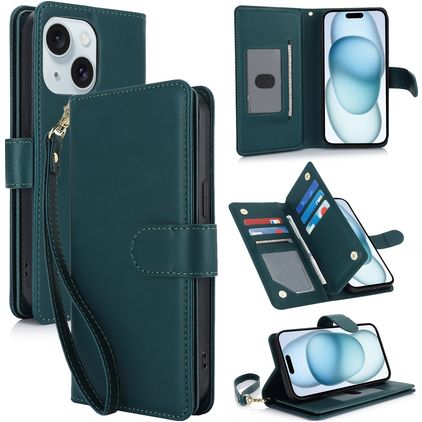 Mobigear Wallet iPhone 15 Plus Hoesje Bookcase Portemonnee - Groen