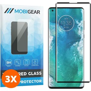 Mobigear Curved Motorola Edge Plus Glazen Screenprotector - Case Friendly - Zwart (3-Pack)